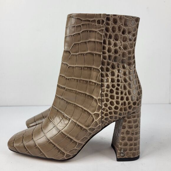 Sam Edelman Codie Croc Effect Leather Ankle Boots TAN/BROWN Size 9.5 M - Picture 2 of 10